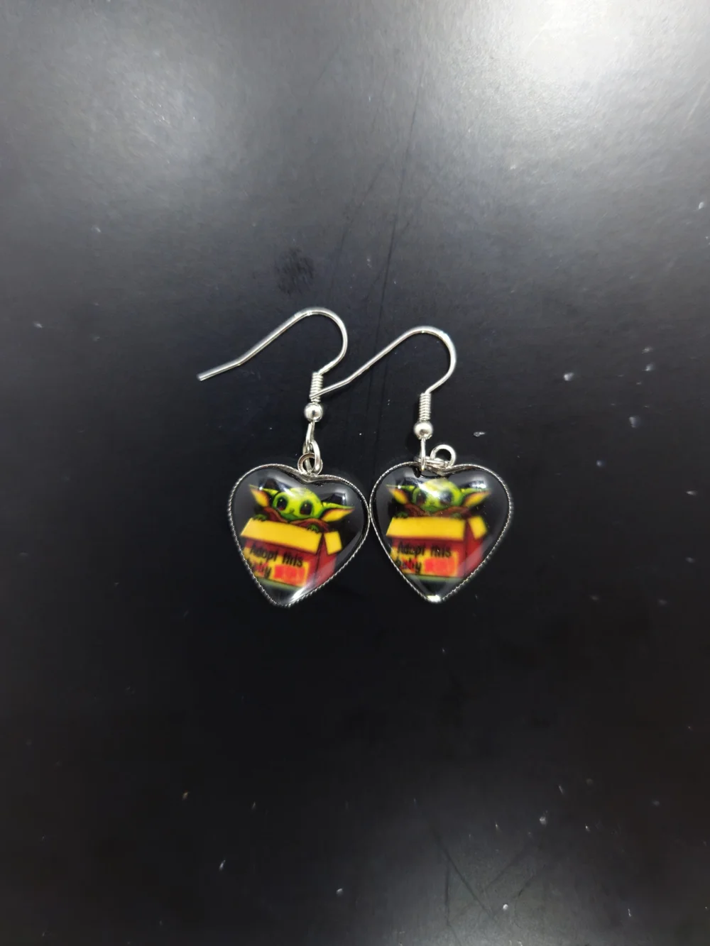 Cute Grogu Baby Yoda Heart Dangle Earrings Star Wars Mandalorian Fan Art Jewelry